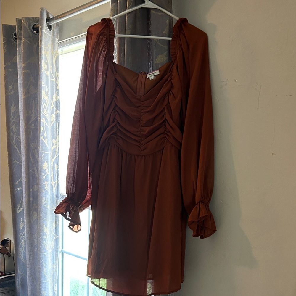 ANDREE BY UNIT Rust Long Sleeve Dress with Ruffles